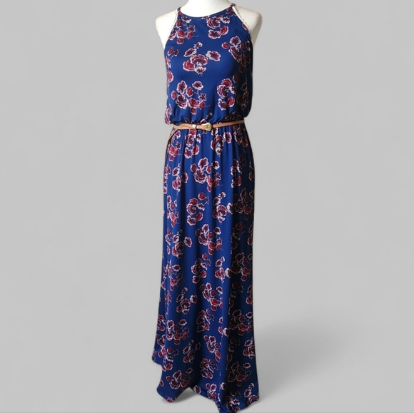 Stitch Fix French Grey Zoe Knit Floral Blue Maxi Dress - Picture 1 of 7